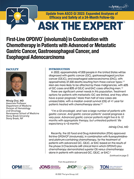First-Line OPDIVO® (nivolumab) in Combination with Chemotherapy in Patients with Advanced or Metastatic Gastric Cancer, Gastroesophageal Cancer, and Esophageal Adenocarcinoma
