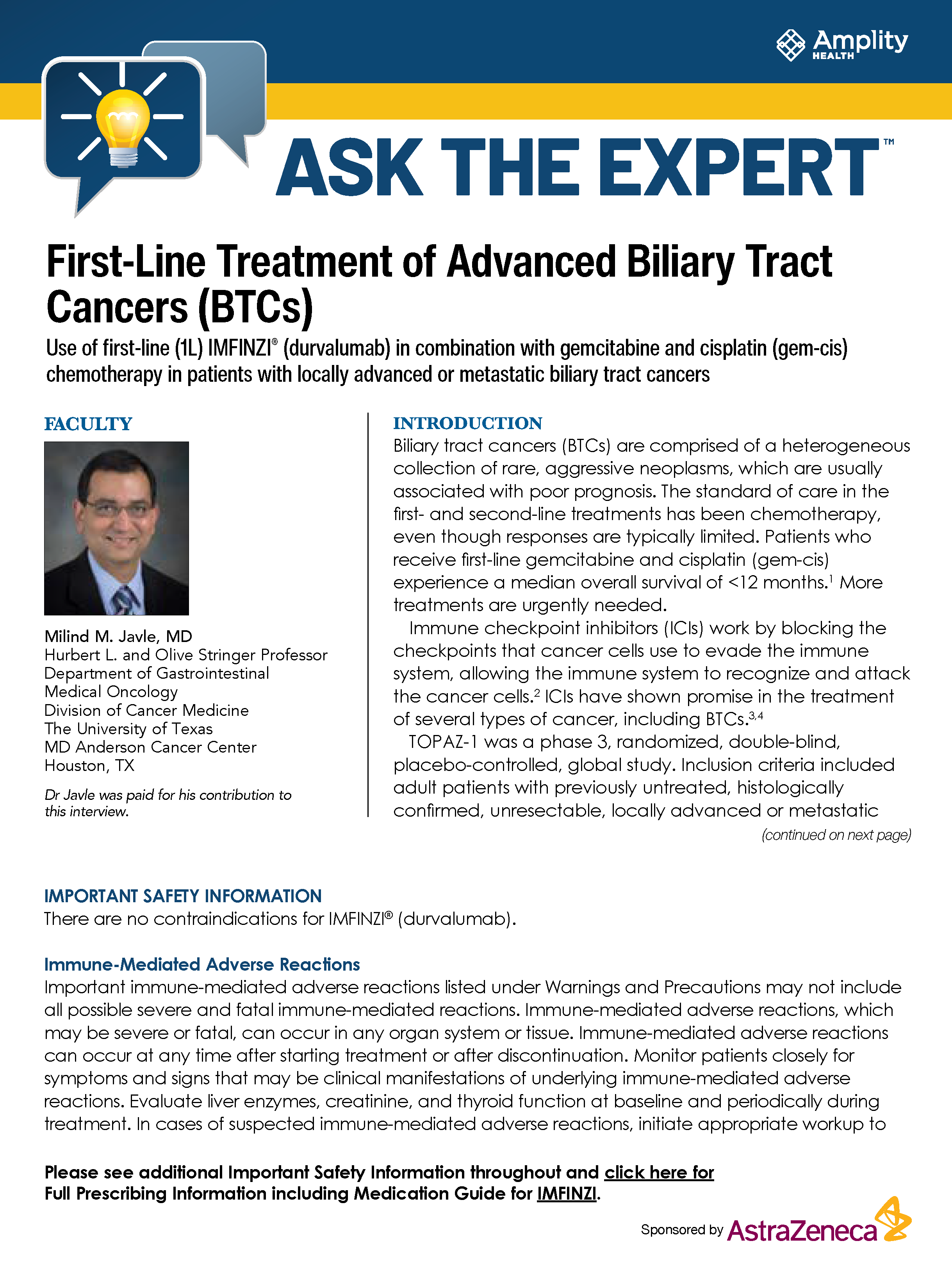 First-Line Treatment of Advanced Biliary Tract Cancers (BTCs)